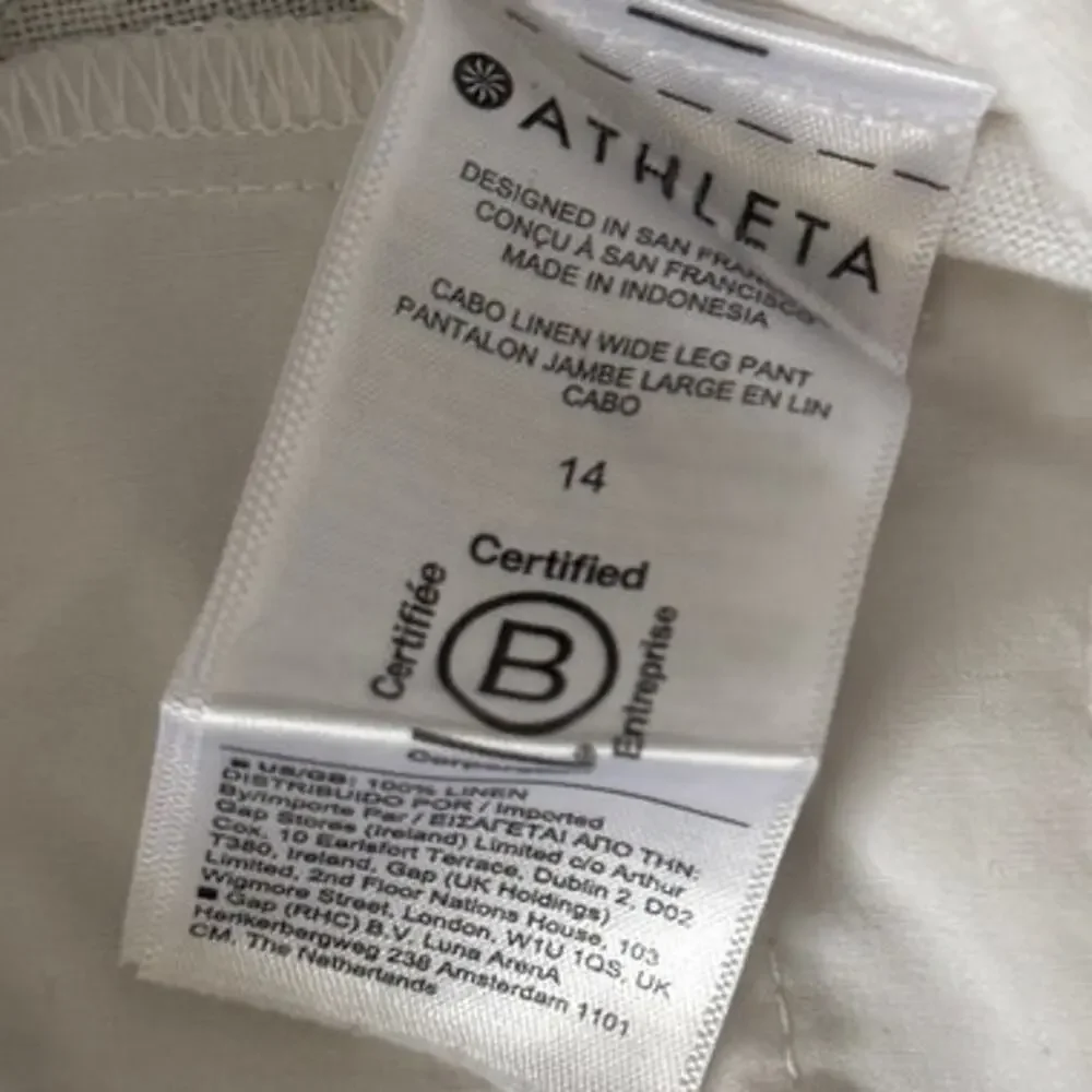 ATHLETA Cabo 100% Linen Wide Leg Elastic Waist Pockets Pant White Calla Lily 14 - Picture 5 of 7